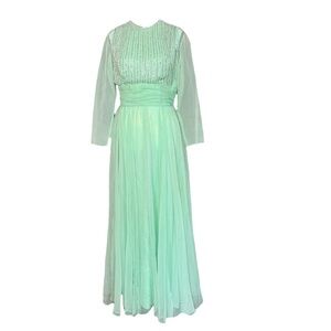 Vintage Jack Bryan Mint Green Beaded Sequin Evening Gown Dress SZ 12 Fairycore